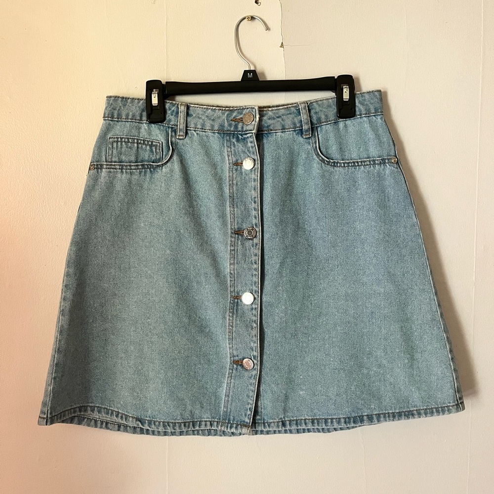 Noisy May Blue Denim Skirt Button Up, Size L, A-Line